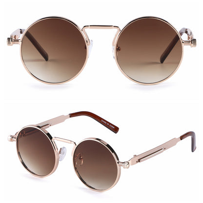 Vintage Round Metal Sunglasses with Signature Coil Temple Detail J10913