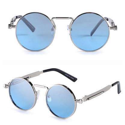 Vintage Round Metal Sunglasses with Signature Coil Temple Detail J10913