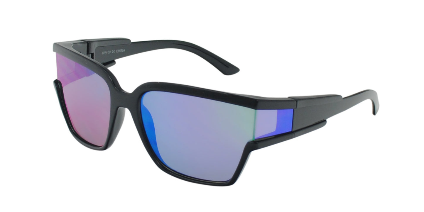 Futuristic Multi-Color Mirror Lens Sunglasses with Wide View Side Panels TD10667