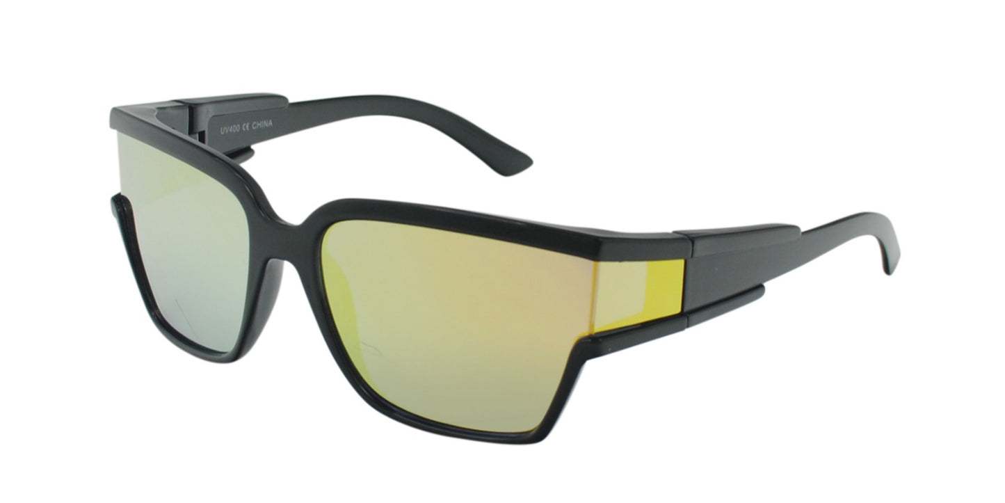 Futuristic Multi-Color Mirror Lens Sunglasses with Wide View Side Panels TD10667